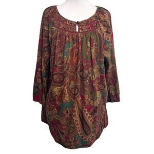 Lauren Ralph Lauren Paisley Top Womens Size 1X Fall Colors Boho Smocked Blouse